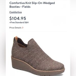$105 NIB Comfortiva Fields Dark Brown Knit Slip-On Wedge Booties Memory Foam 10